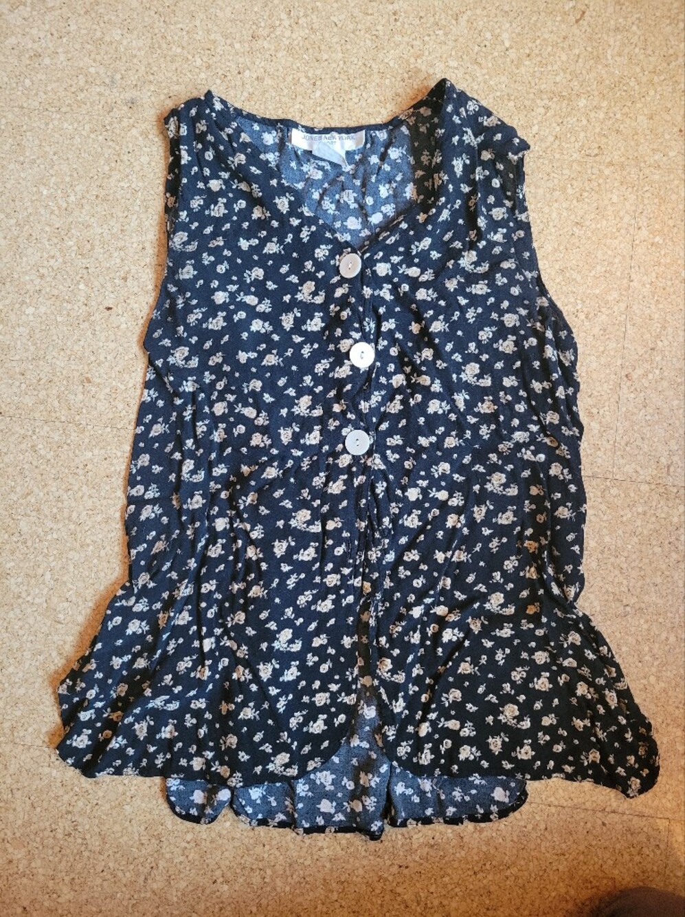 Vintage Black Floral Button Tank Top